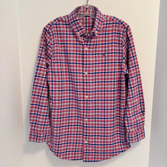 Vineyard Vines Boys Flannel Plaid Whale Shirt Lobster Reef Red Blue Size S - Picture 1 of 6